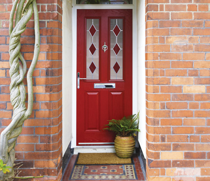 Red Composite Door with decorative glazing