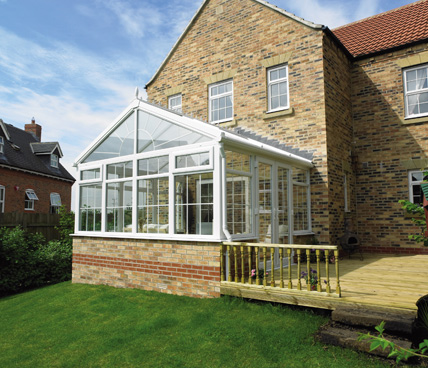 Gable Conservatory with decking low angle view
